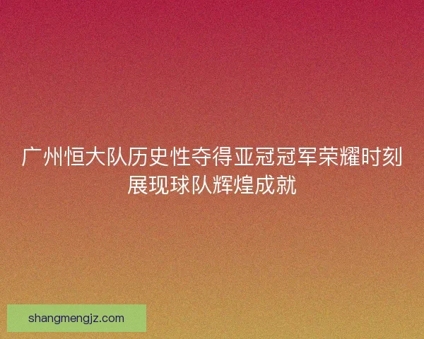 广州恒大队历史性夺得亚冠冠军荣耀时刻展现球队辉煌成就
