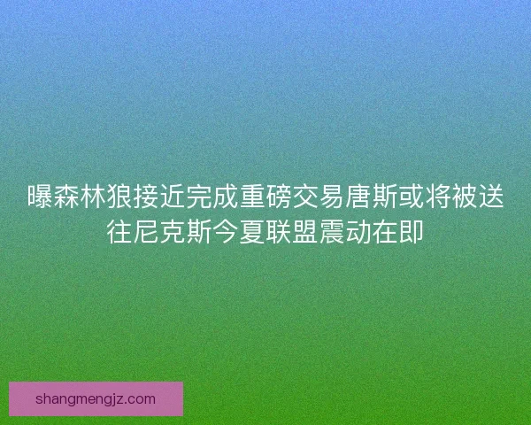 曝森林狼接近完成重磅交易唐斯或将被送往尼克斯今夏联盟震动在即